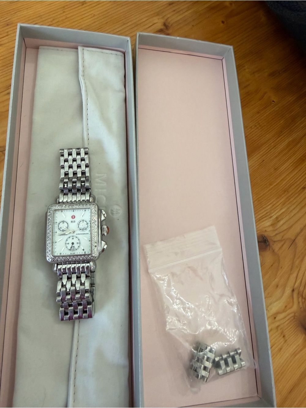 Michele Silver-Tone Square Chronograph Bracelet Watch